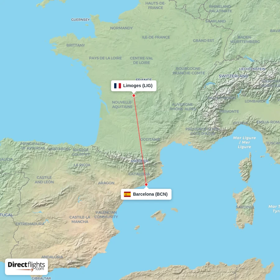 BCN - LIG route map