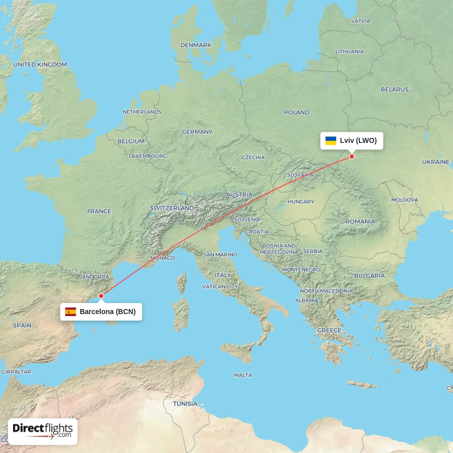 BCN - LWO route map