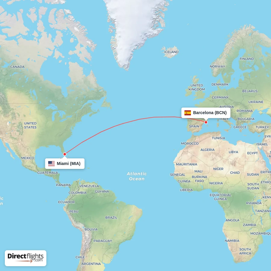 BCN - MIA route map