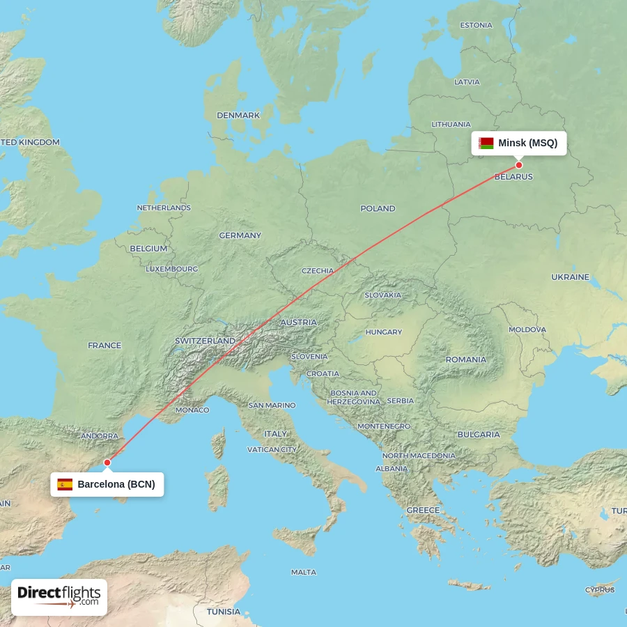 BCN - MSQ route map