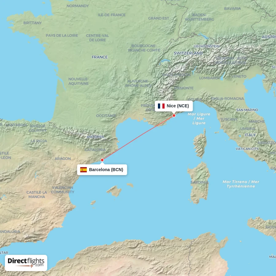 BCN - NCE route map