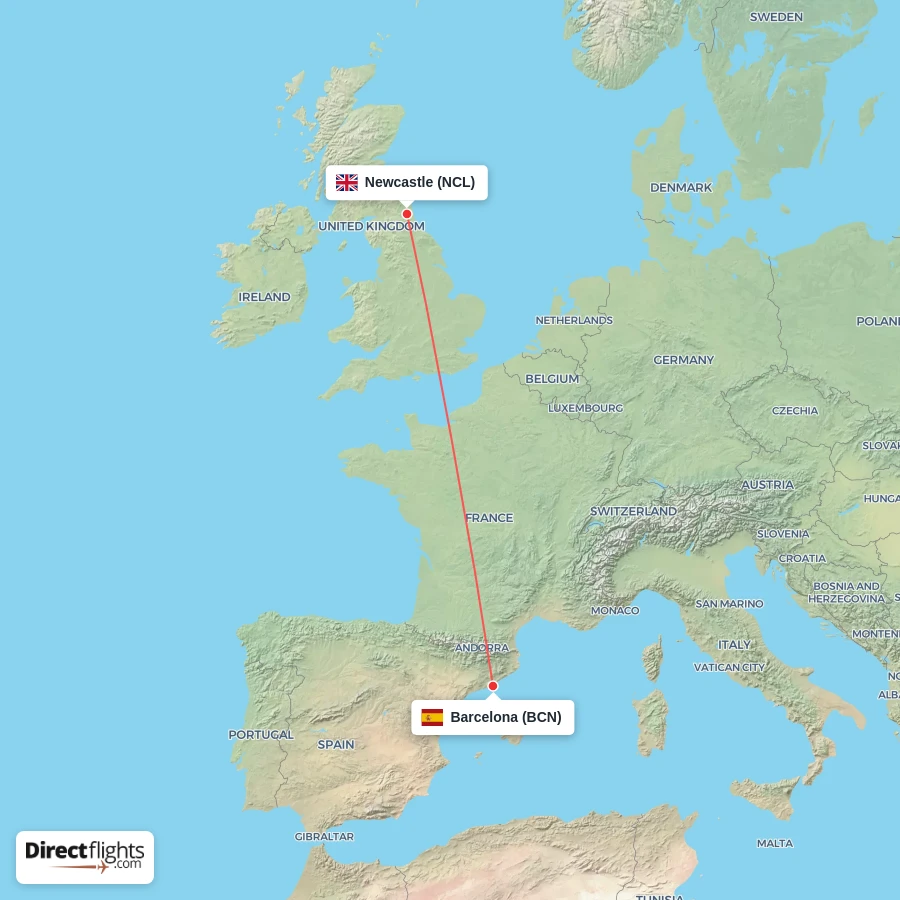 BCN - NCL route map