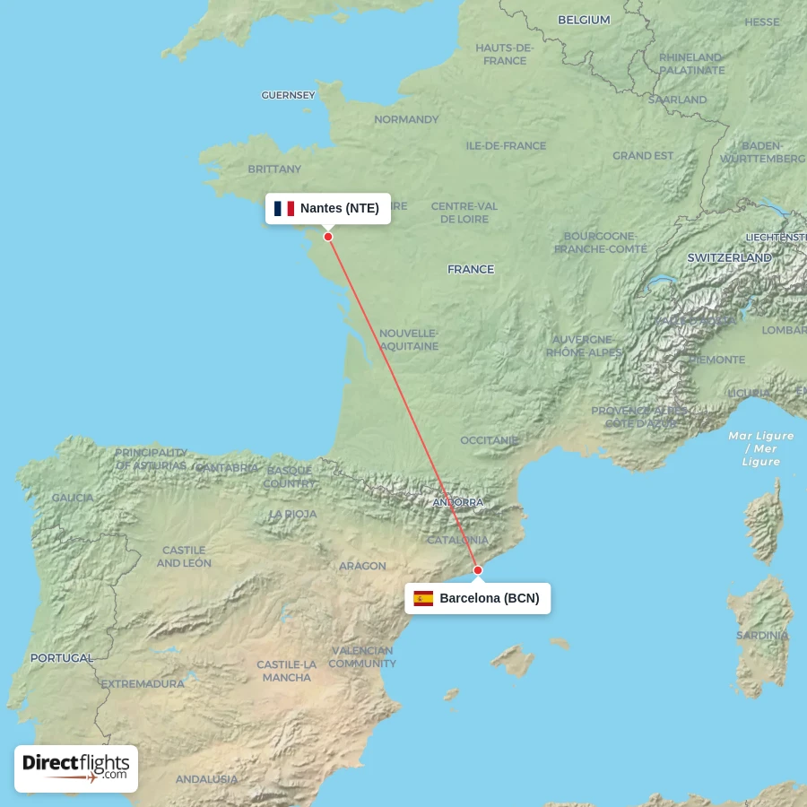 BCN - NTE route map