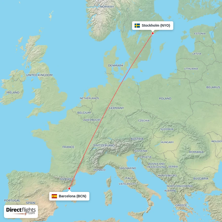 BCN - NYO route map