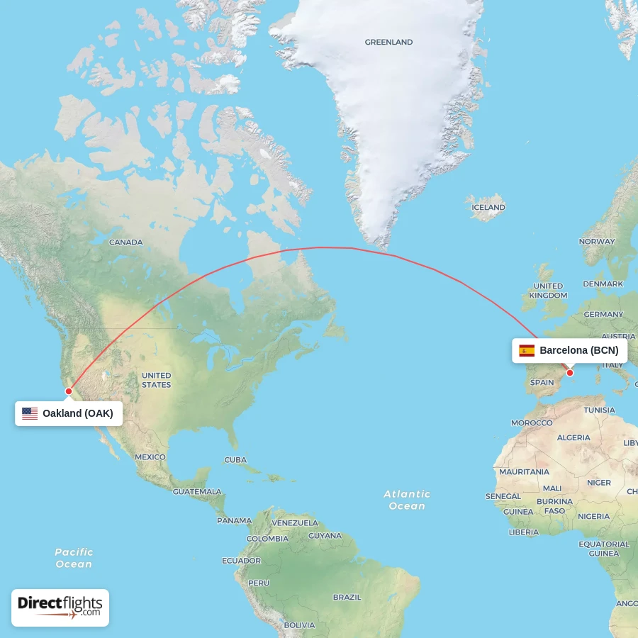BCN - OAK route map