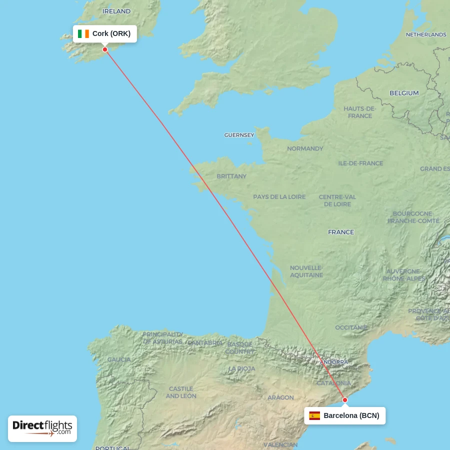 BCN - ORK route map