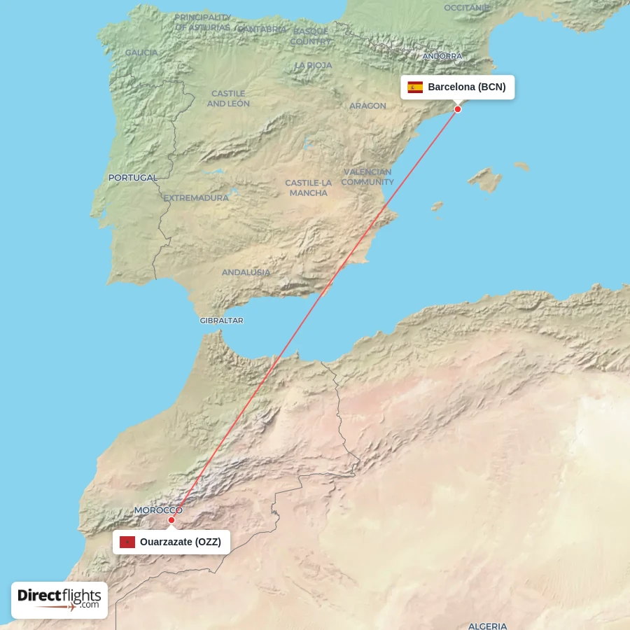 BCN - OZZ route map