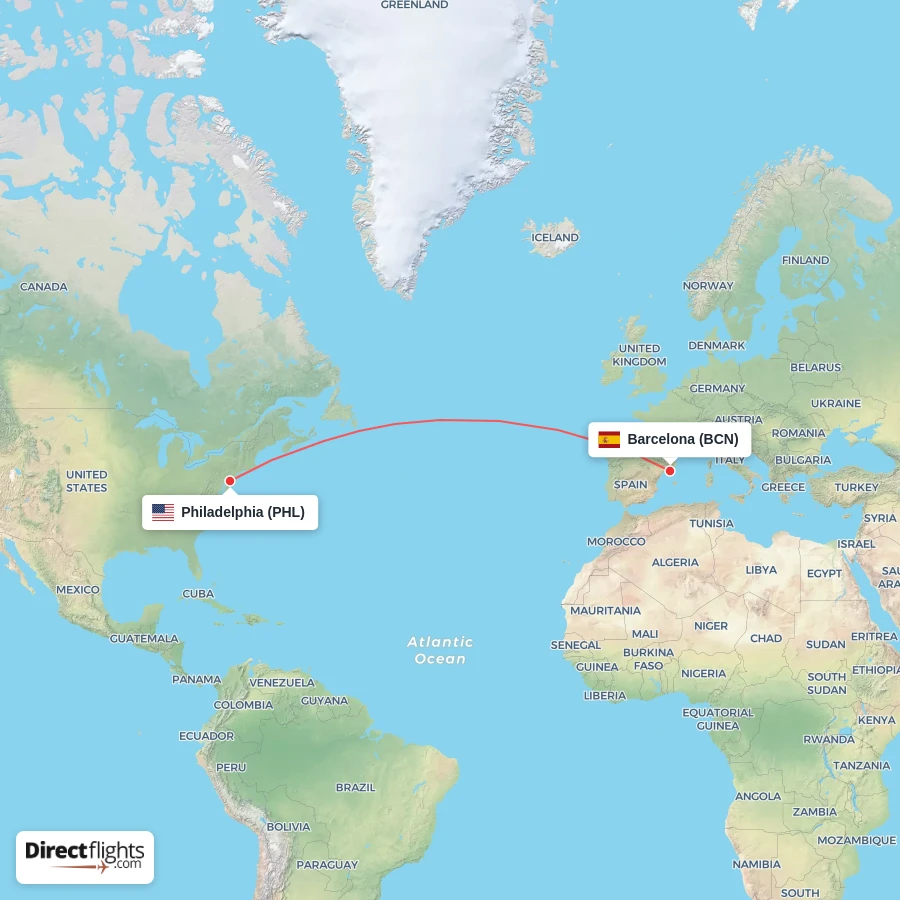 BCN - PHL route map
