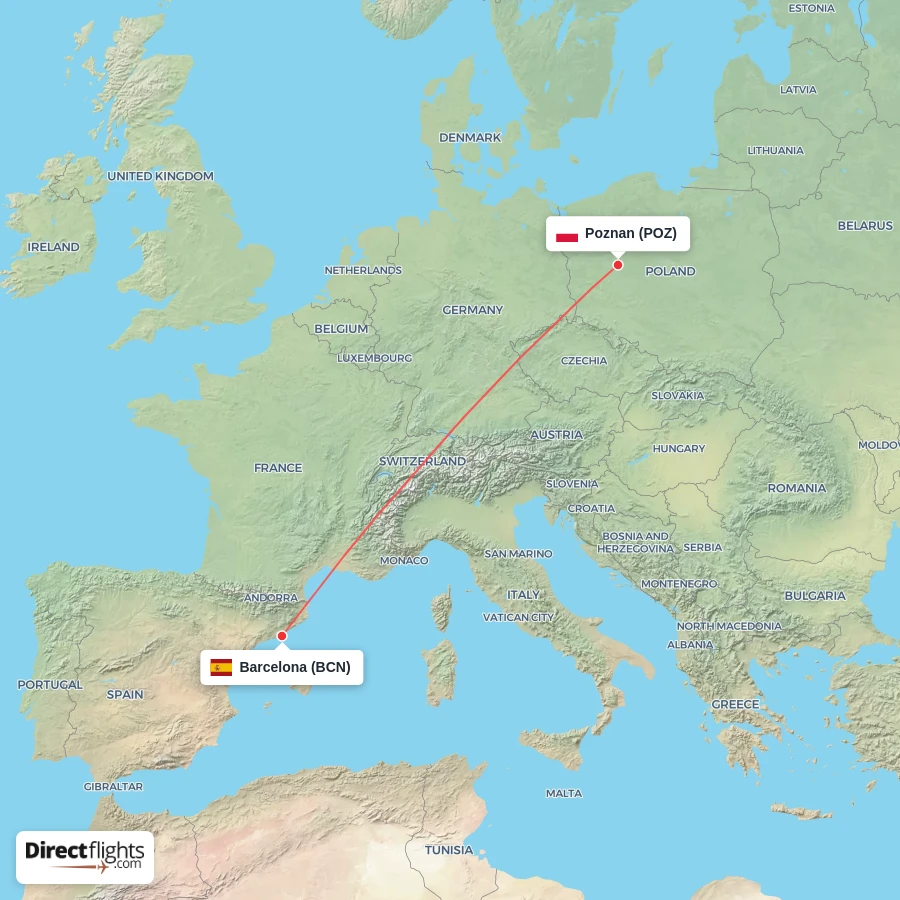 BCN - POZ route map