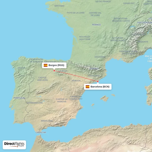 Barcelona - Burgos direct flight map