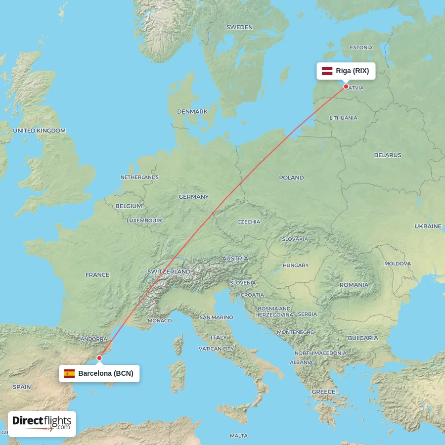 BCN - RIX route map