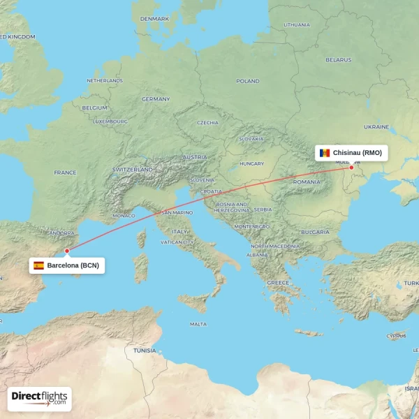 Barcelona - Chisinau direct flight map