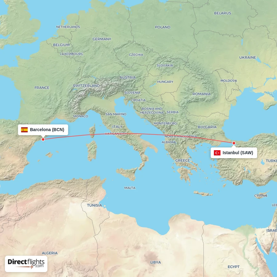 BCN - SAW route map