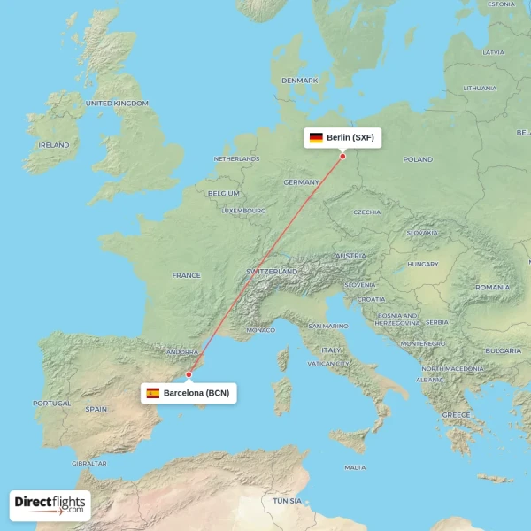 Barcelona - Berlin direct flight map