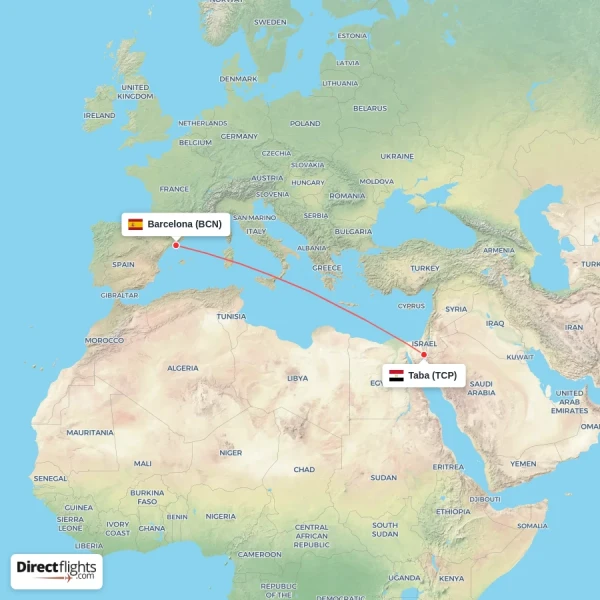 Barcelona - Taba direct flight map