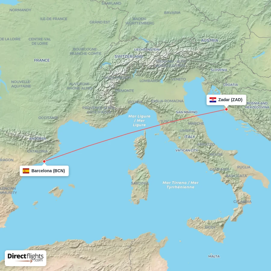 BCN - ZAD route map