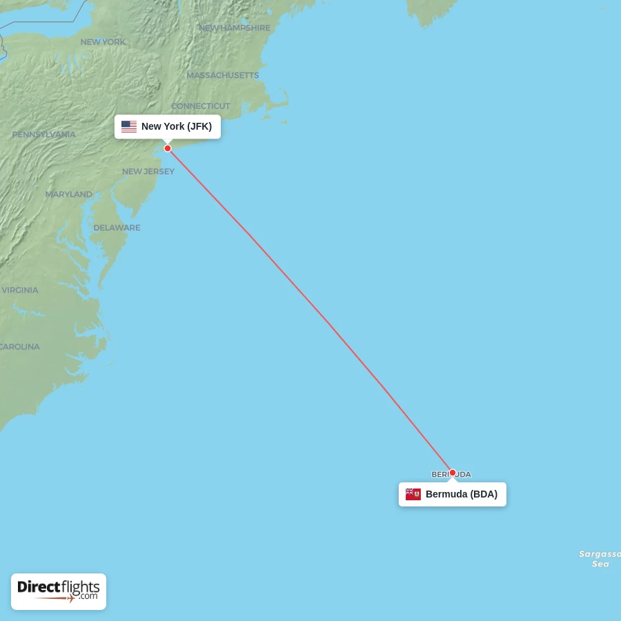 BDA - JFK route map