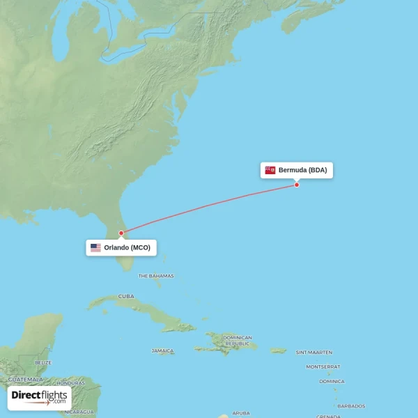 Bermuda - Orlando direct flight map