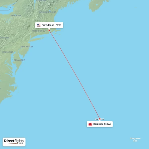 Bermuda - Providence direct flight map