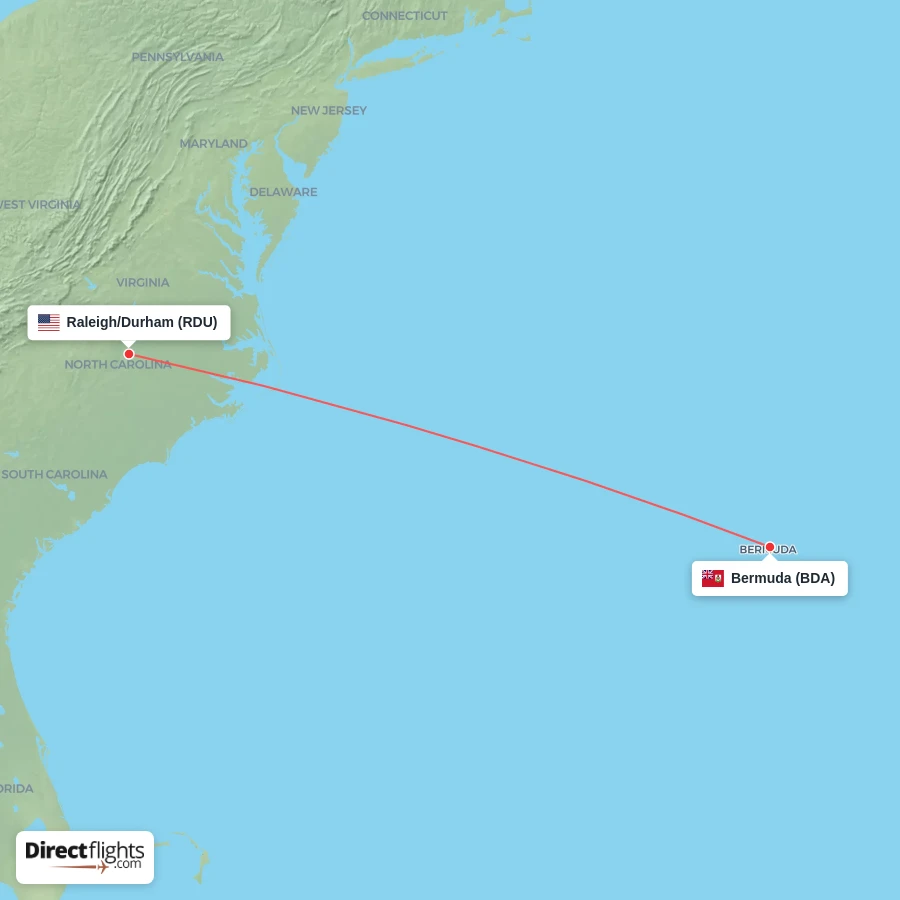 BDA - RDU route map