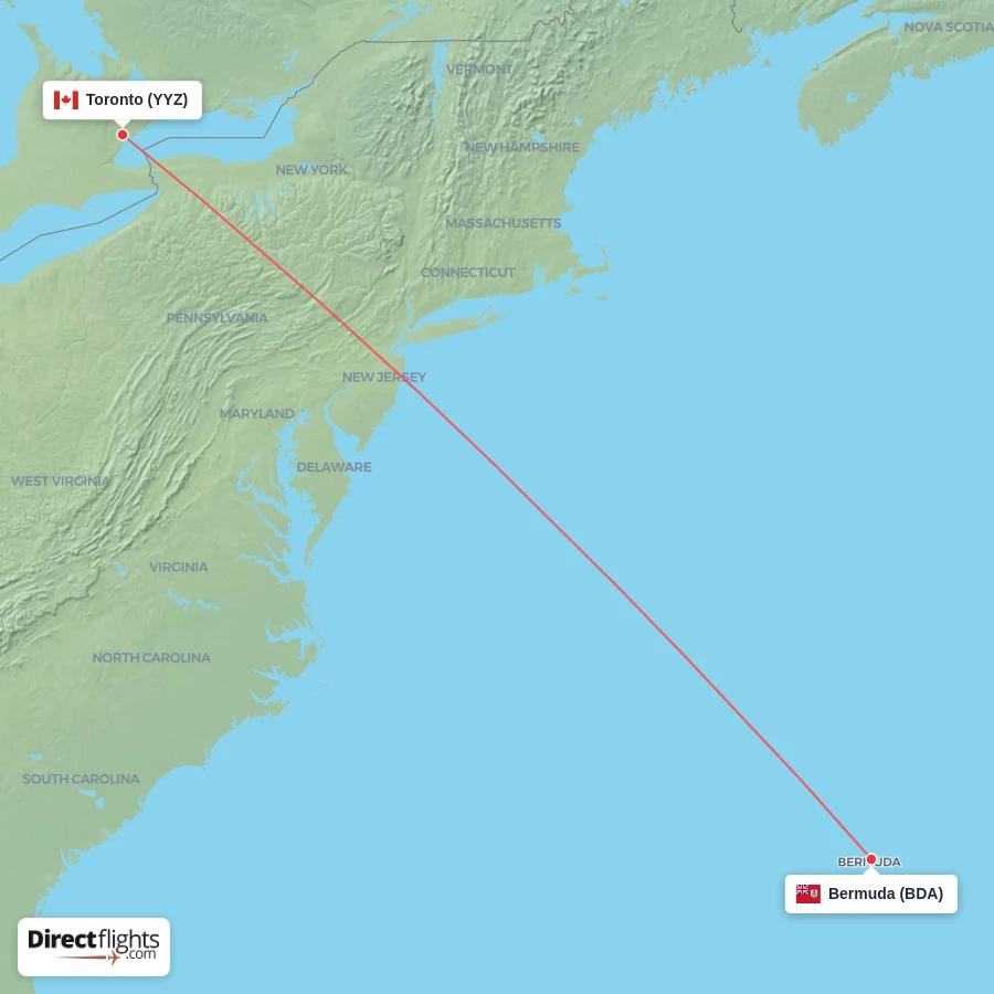 BDA - YYZ route map