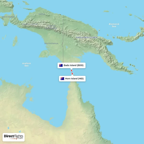 Badu Island - Horn Island direct flight map