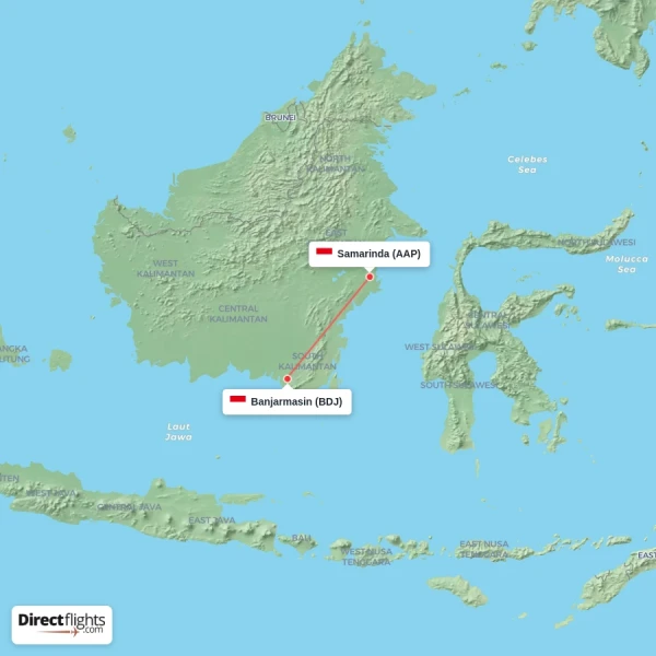 Banjarmasin - Samarinda direct flight map