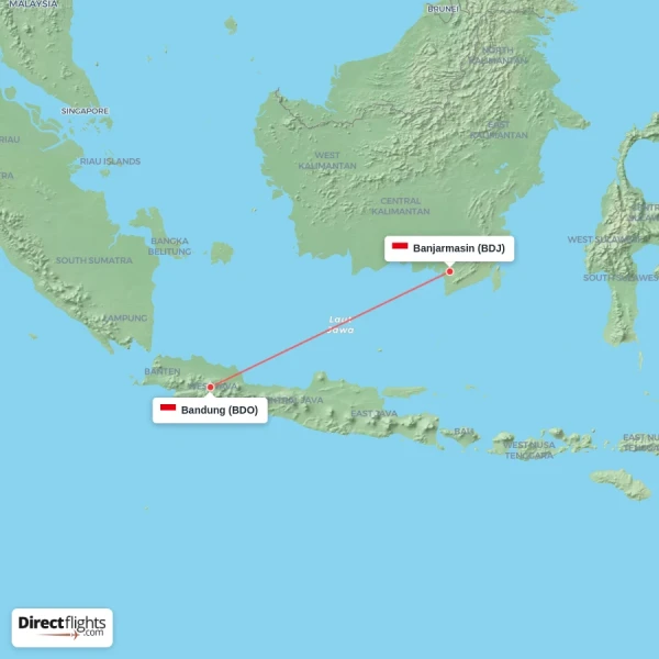 Banjarmasin - Bandung direct flight map