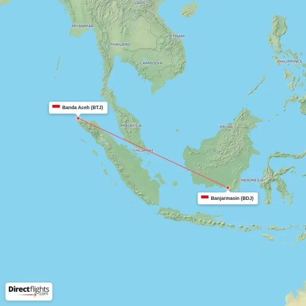 Banjarmasin - Banda Aceh direct flight map