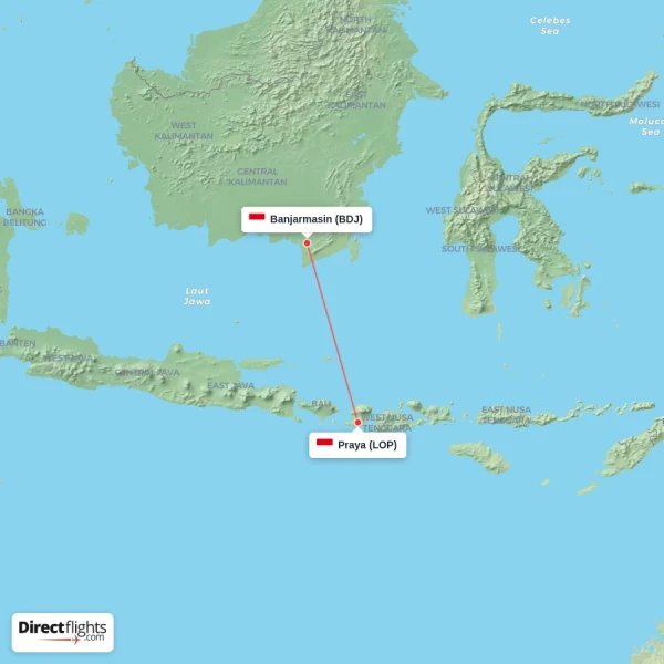 Banjarmasin - Praya direct flight map