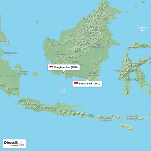 Banjarmasin - Pangkalanbun direct flight map