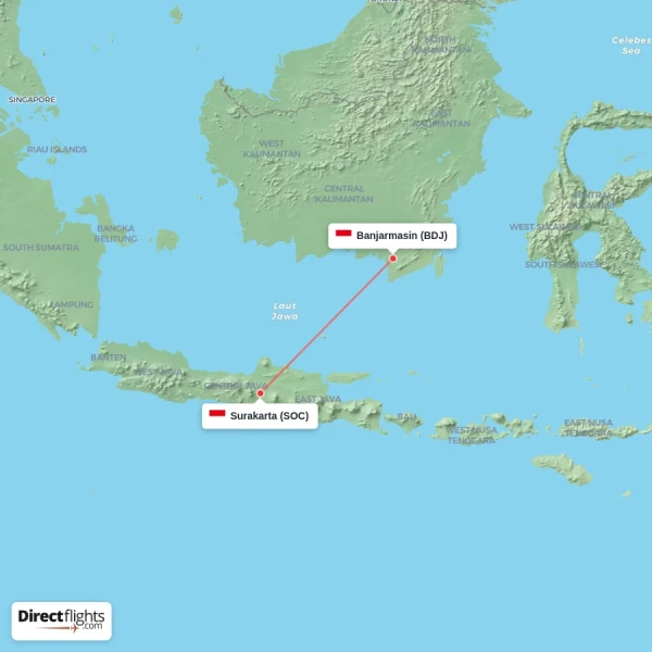 Banjarmasin - Surakarta direct flight map