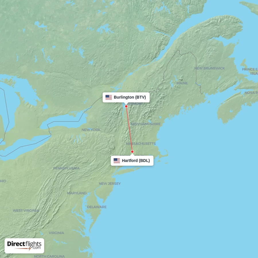 BDL - BTV route map