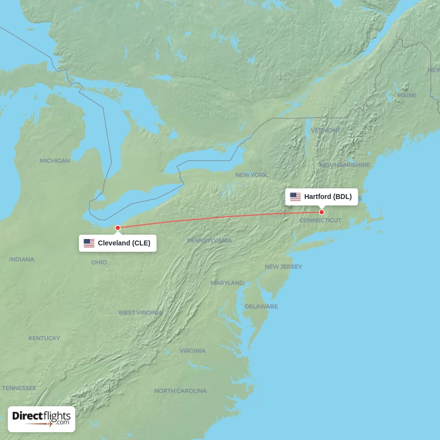 BDL - CLE route map