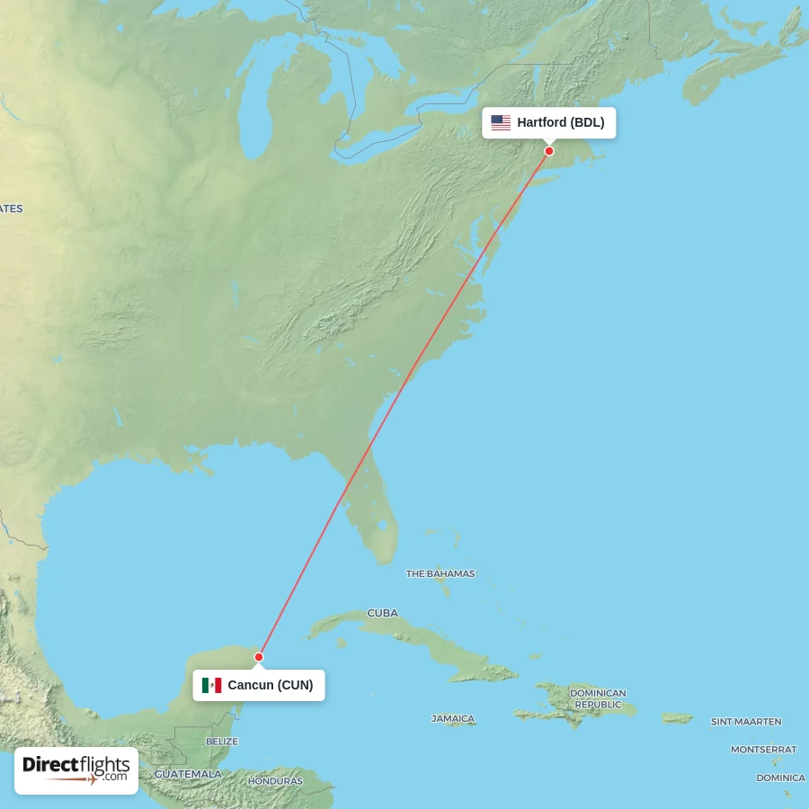 BDL - CUN route map