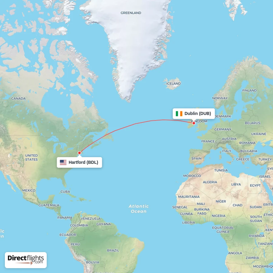 BDL - DUB route map