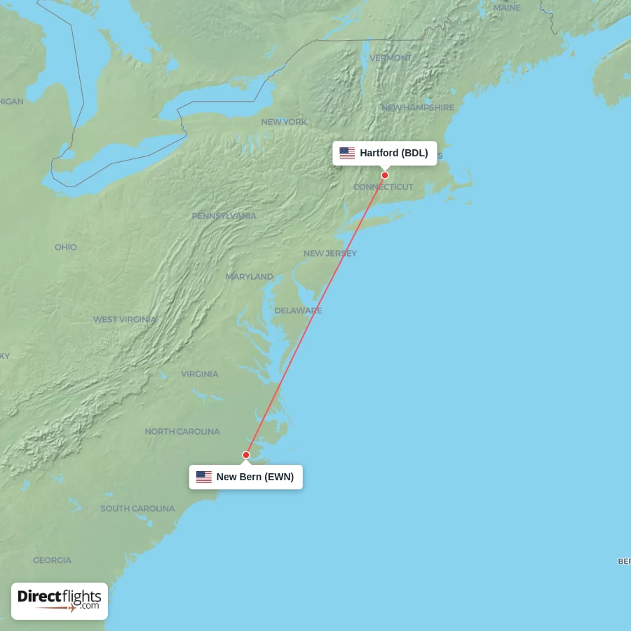 BDL - EWN route map