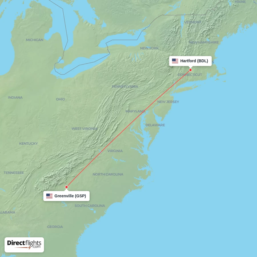 BDL - GSP route map
