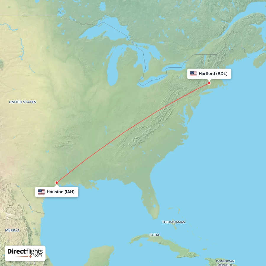 BDL - IAH route map