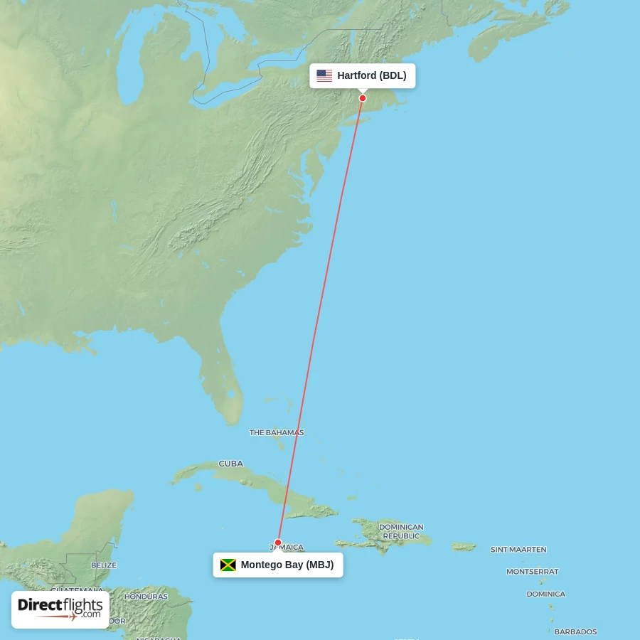 BDL - MBJ route map