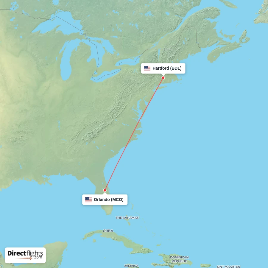 BDL - MCO route map