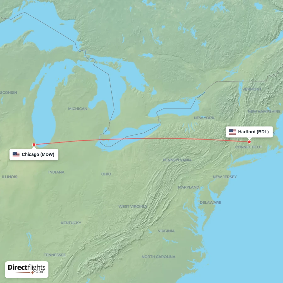 BDL - MDW route map
