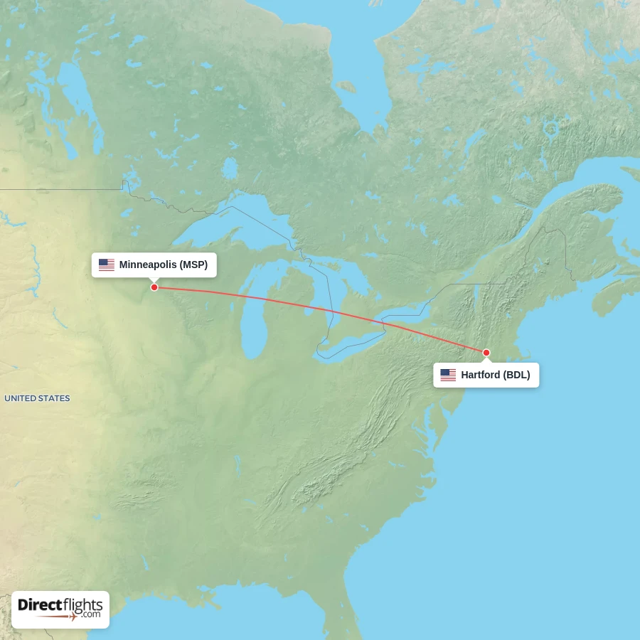 BDL - MSP route map