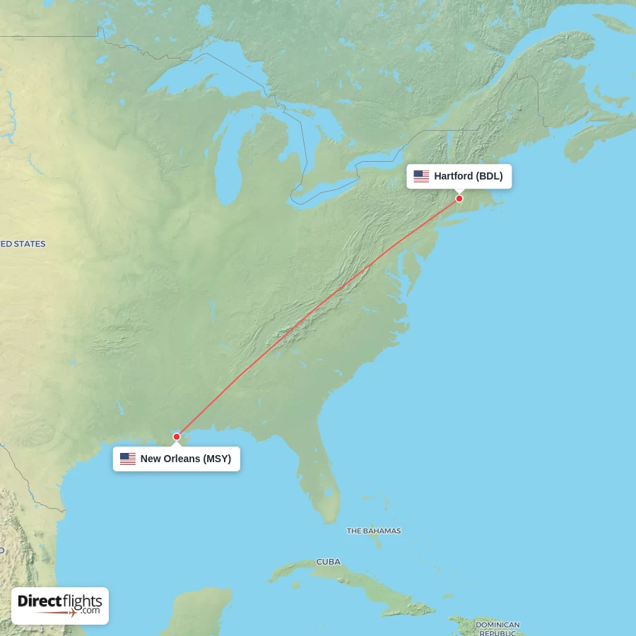 BDL - MSY route map