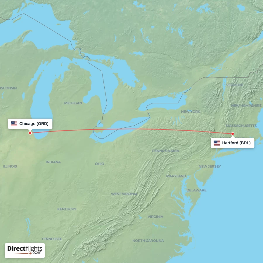 BDL - ORD route map