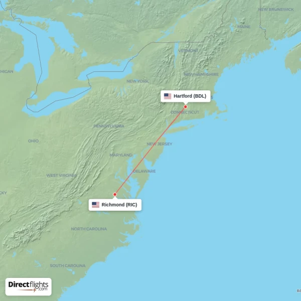 Hartford - Richmond direct flight map