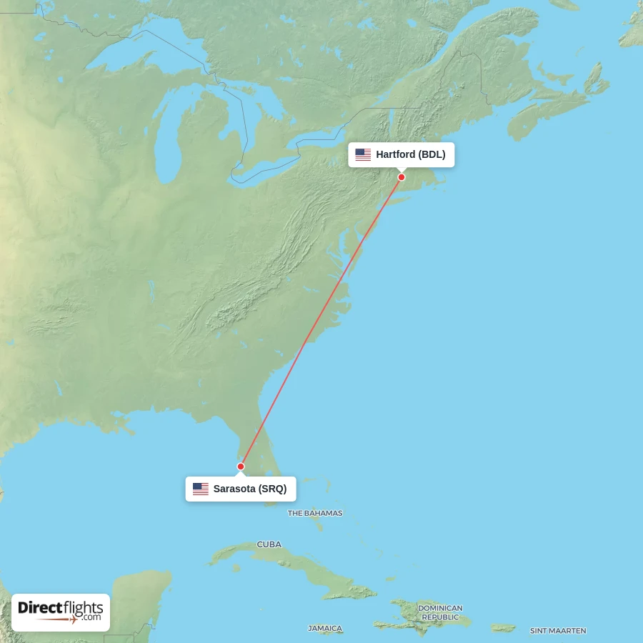 BDL - SRQ route map