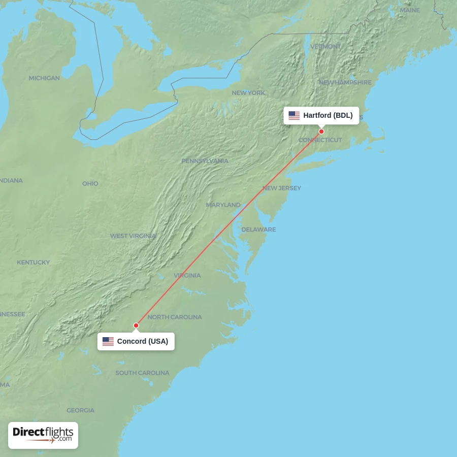 BDL - USA route map