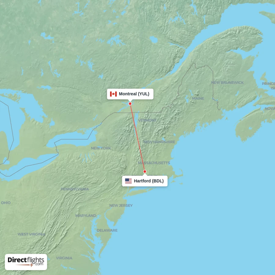 BDL - YUL route map