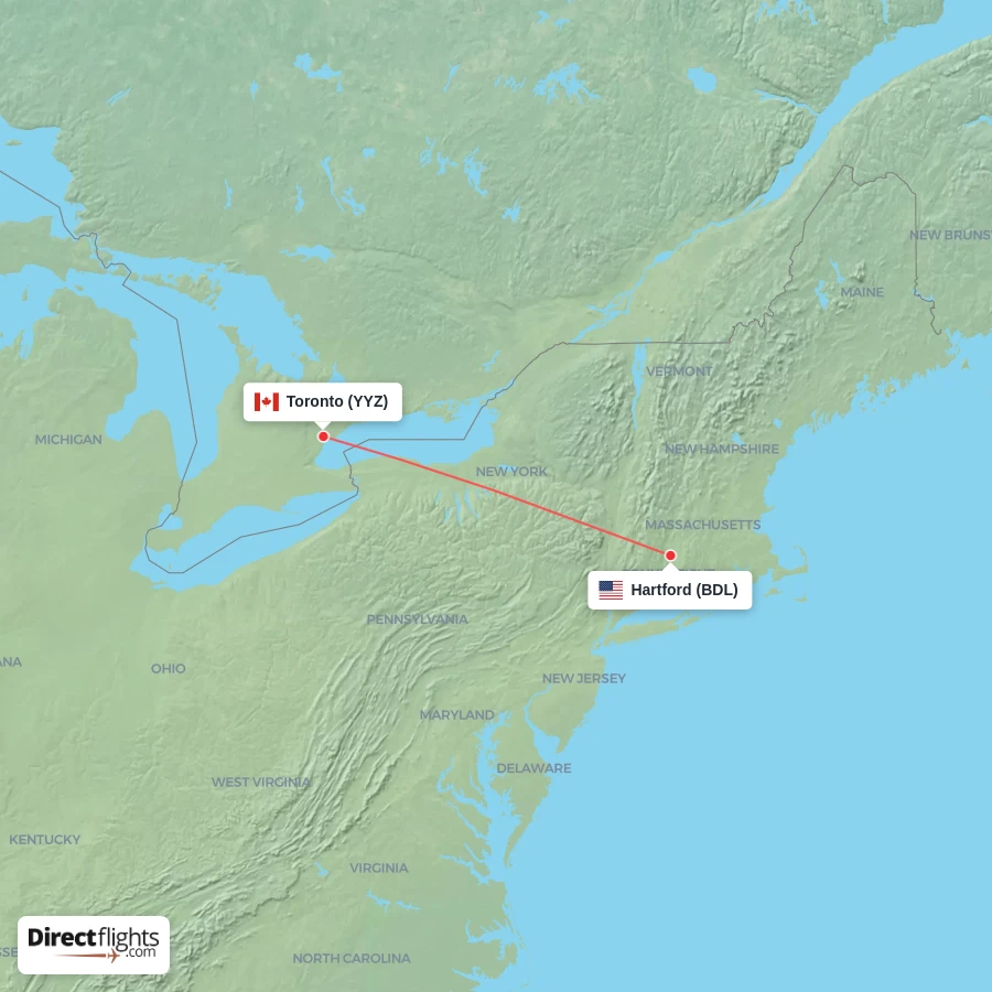 BDL - YYZ route map